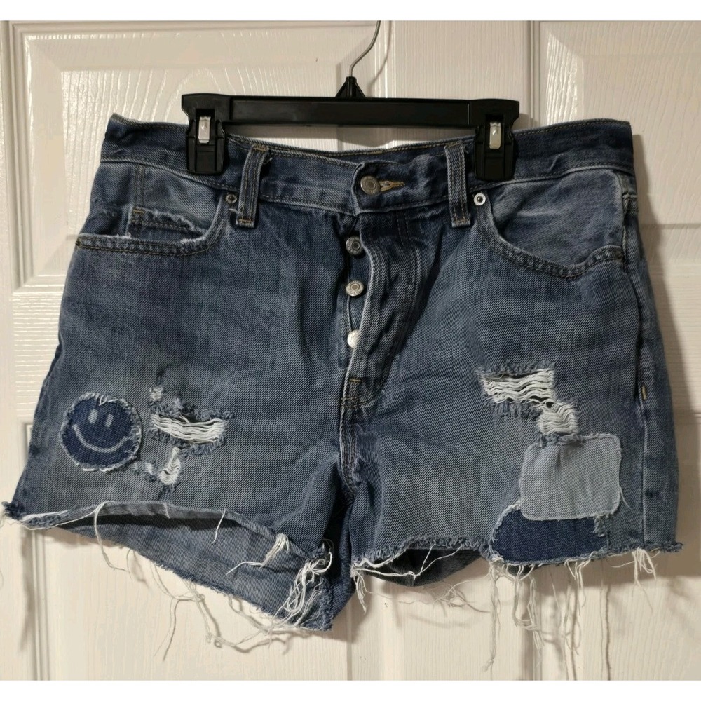 Old Navy Size 6 High Rise Slouchy Straight Denim Shorts Button Fly Distressed